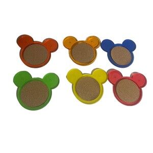 Disney Coasters Set of 6 Orange  Plastic Mickey Mouse Ears w/ Cork Center